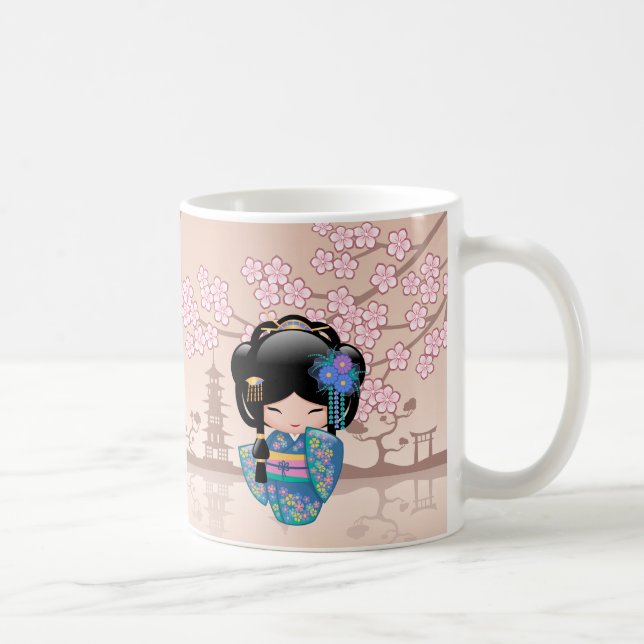 Keiko Kokeshi Doll - Blue Kimono Geisha Girl Kaffemugg (Höger)