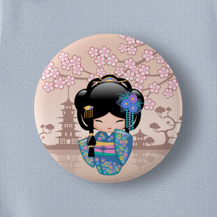 Keiko Kokeshi Doll - Blue Kimono Geisha Girl Knapp