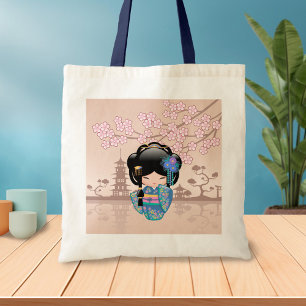 Keiko Kokeshi Doll - Blue Kimono Geisha Girl Tygkasse