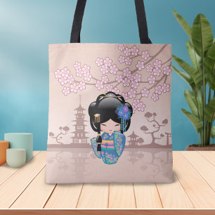 Keiko Kokeshi Doll - Blue Kimono Geisha Girl Tygkasse