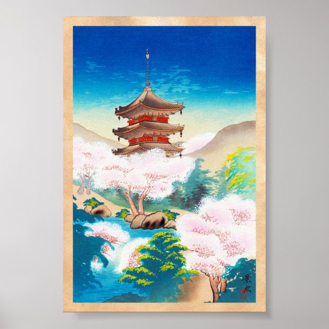 Keisui Pagoda i Vår japansk orientalscenery Poster (Framsidan)