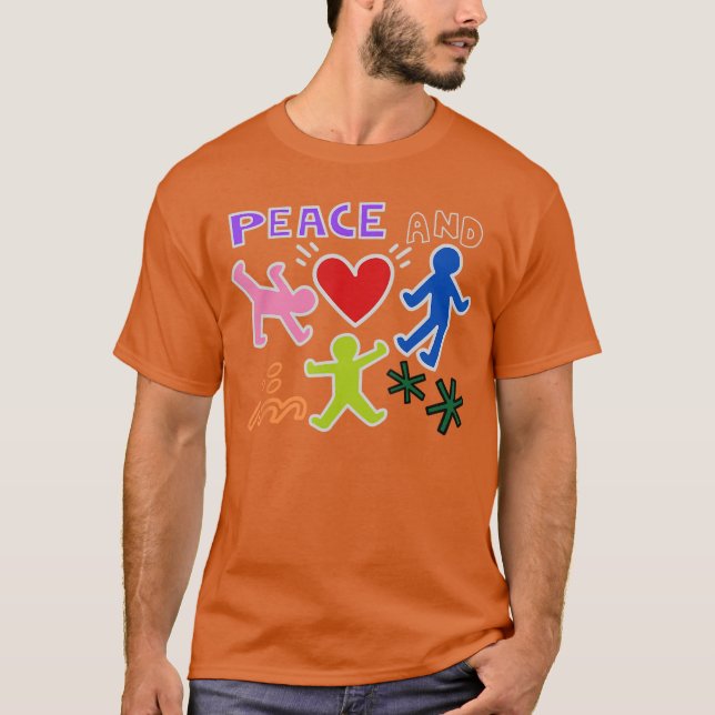Keith Graffiti Peace and Love Art Bold Bright Cart T Shirt (Framsida)