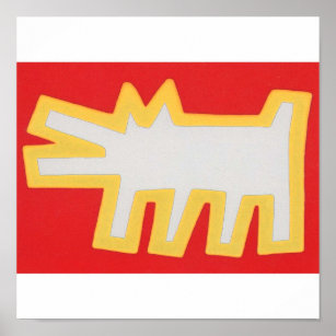 Keith Haring Dog Red and Yellow Design  Poster