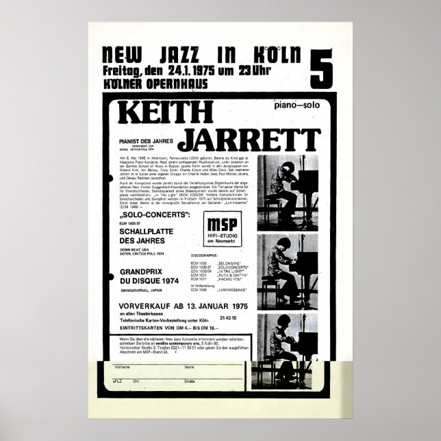 Keith Jarrett jazzaffisch - Köln Concert - 1975 2 Poster (Framsidan)