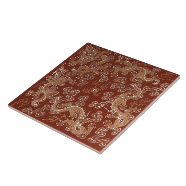 Kejsar Röd & Guld Drak Silke Konst Kakelplatta (Sidan)