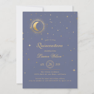 kejsarblå guld-stjärnor Quinceanera Inv Inbjudningar