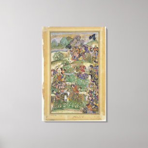 Kejsare Akbar (r.1556-1605) på striden av Samal Canvastryck