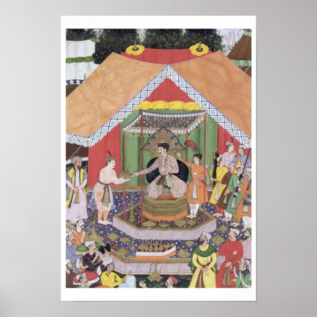 Kejsare Akbar (r.1556-1605) som är undergiven av h Poster (Framsidan)