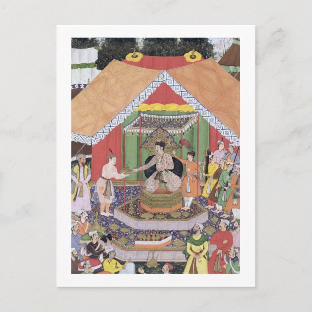 Kejsare Akbar (r.1556-1605) som är undergiven av h Vykort (Framsida)