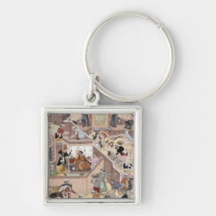 Kejsare Akbar (r.1556-1605) som kontrollerar Fyrkantig Silverfärgad Nyckelring