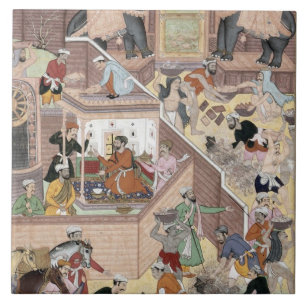Kejsare Akbar (r.1556-1605) som kontrollerar Kakelplatta