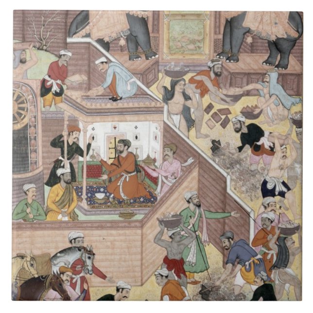 Kejsare Akbar (r.1556-1605) som kontrollerar Kakelplatta (Framsidan)