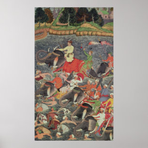 Kejsare Akbar som korsar floden Ganges Poster