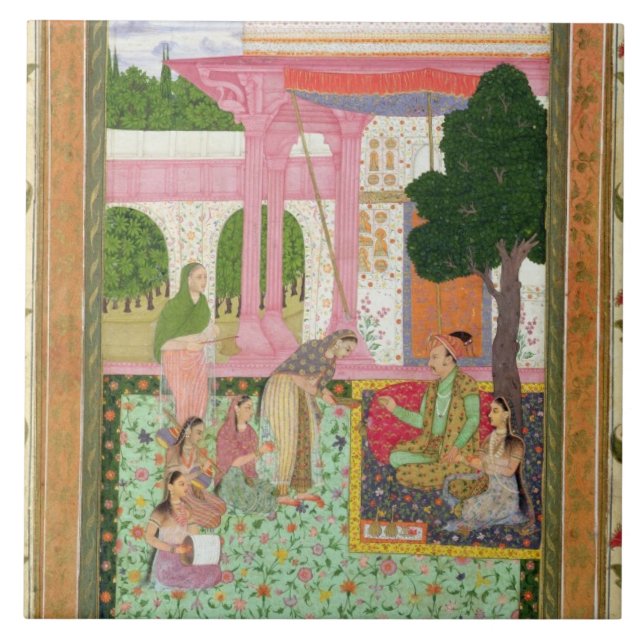 Kejsare Jahangir (1569-1627) med hans gemål och Kakelplatta (Framsidan)