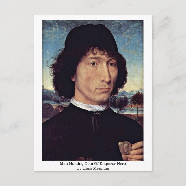 Kejsare Neros Holding Coin av Hans Memling Vykort (Framsida)