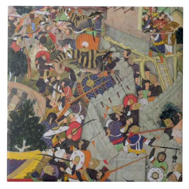 Kejsaren Akbar (r.1556-1605) skjuter Saimal på set Kakelplatta (Framsidan)