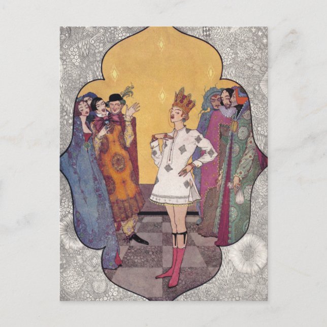 Kejsarens nya kläder vykort (Framsida)