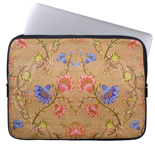 Kejsarens röda och guldnyllrade blomsterbroderade  laptop fodral (Framsidan)