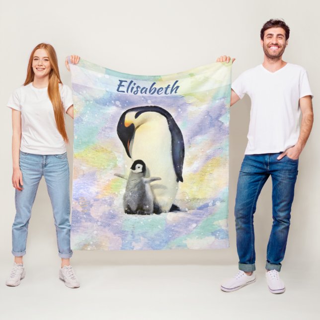 Kejsarepingvin med babyvattenfärgpersonlig fleecefilt (På plats)