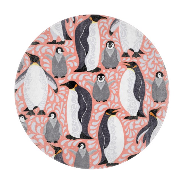Kejsarpenguiner, unge, rosa dekorativt mönster. (Framsidan)