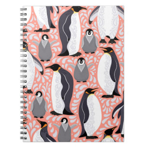 Kejsarpenguiner, unge, rosa dekorativt mönster. anteckningsbok