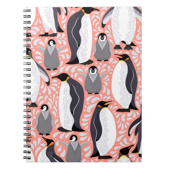 Kejsarpenguiner, unge, rosa dekorativt mönster. anteckningsbok (Framsidan)