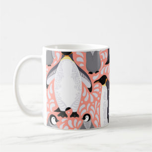 Kejsarpenguiner, unge, rosa dekorativt mönster. kaffemugg