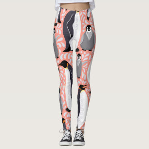 Kejsarpenguiner, unge, rosa dekorativt mönster. leggings