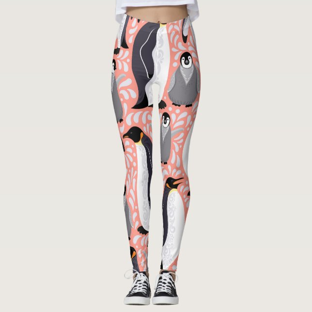 Kejsarpenguiner, unge, rosa dekorativt mönster. leggings (Framsida)