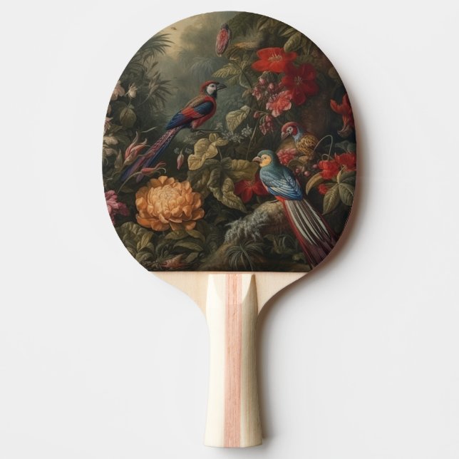 Kejserlig Pion & Papegoja Baldakin Antik Botanisk Pingisracket (Framsidan)
