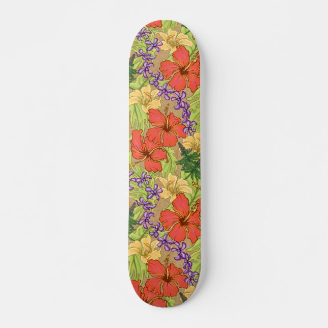 Keleah Tropical Hawaiian Hibiscus Falskt Trä Mini Skateboard Bräda 18,5 Cm (Framsida)