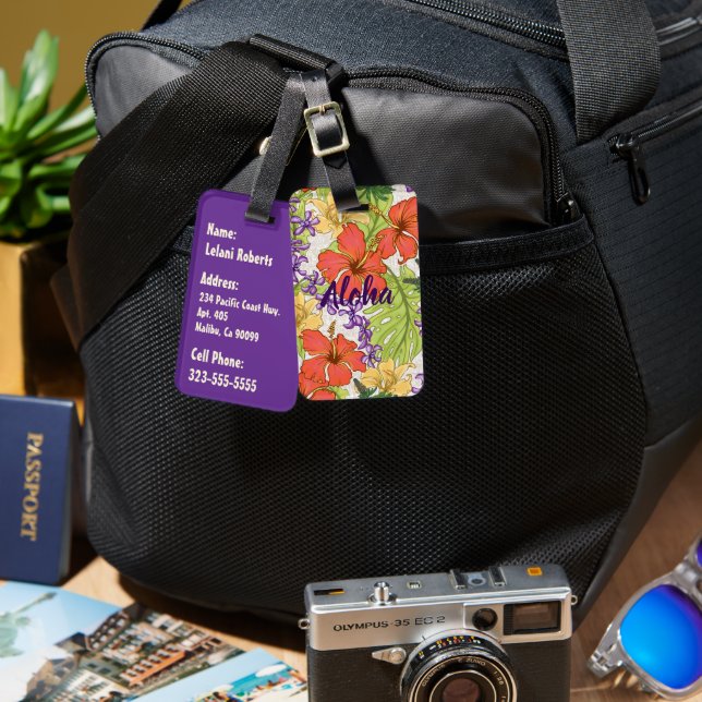 Keleah Tropical Hawaiian Hibiscus och Orchids Bagagebricka (Fram & Baksida)