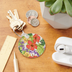 Keleah Tropical Hawaiian Hibiscus och Orchids Nyckelring