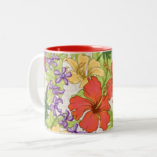 Keleah Tropical Hawaiian Hibiscus och Orchids Två-Tonad Mugg (Framsida vänster)
