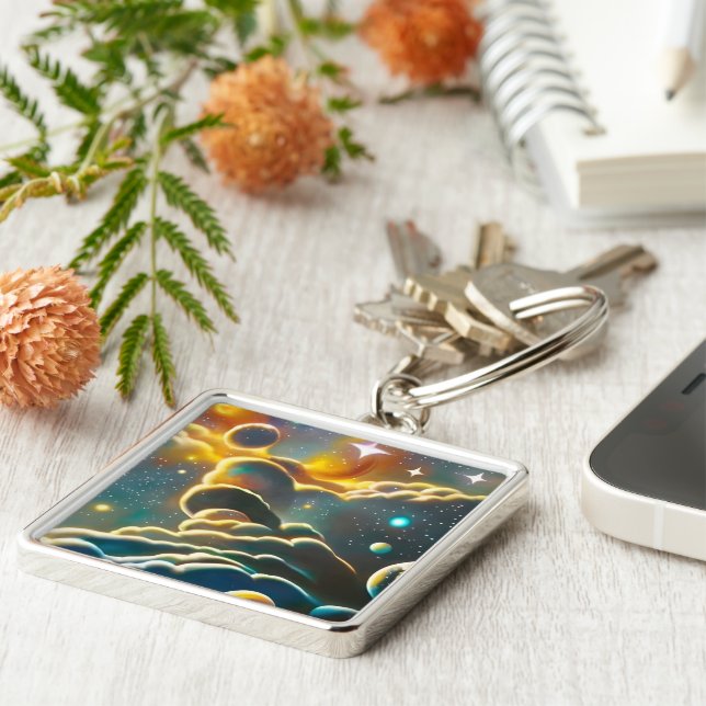 kelestial fyrkantig silverfärgad nyckelring (Sidan)