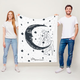 kelestial kvinna,måne stjärnor,boho,elegant astron fleecefilt