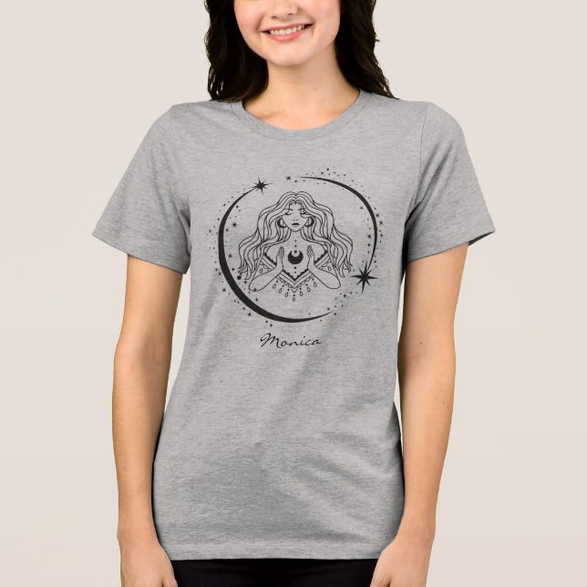 kelestial kvinna,måne stjärnor,boho,elegant astron t shirt (Framsida)