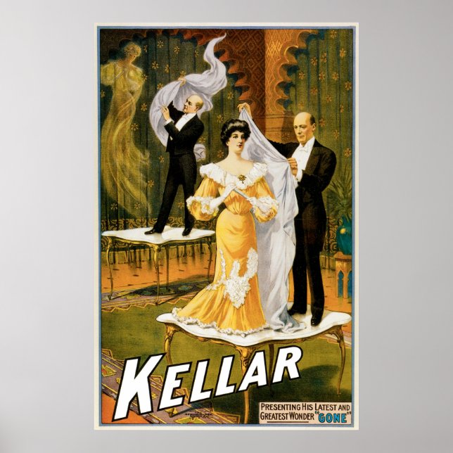 Kellar ~ Borta Magician Vintage Magic Act Poster (Framsidan)