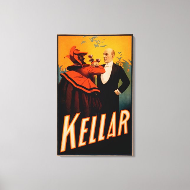 Kellar Magician Drinking Vin med Djävulen Canvastryck (Framsida)