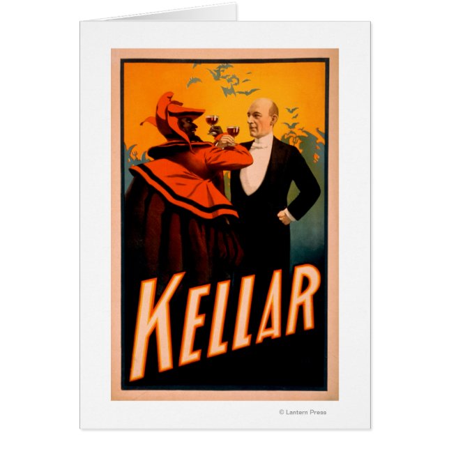 Kellar Magician Drinking Vin med Djävulen Hälsningskort (Framsidan)