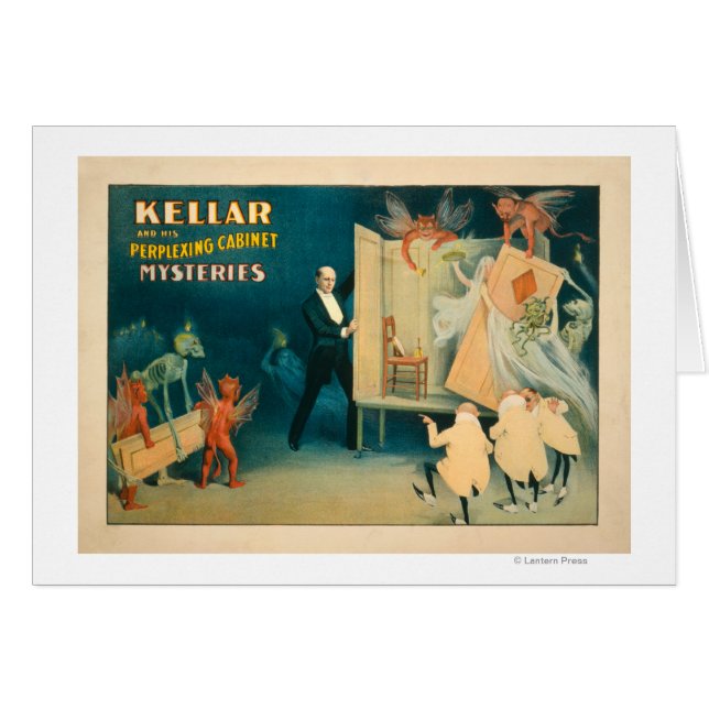 Kellar och hans perplexingkabinett Mysteries Magi Hälsningskort (Framsidan Horizontal)
