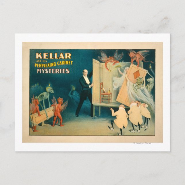 Kellar och hans perplexingkabinett Mysteries Magi Vykort (Framsida)