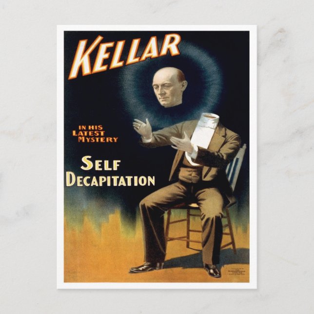 Kellar utför självhalshuggning, 1897 vykort (Framsida)