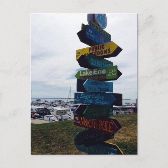 Kelley's Island, Ohio Sign Photo Postcard Vykort (Framsida)