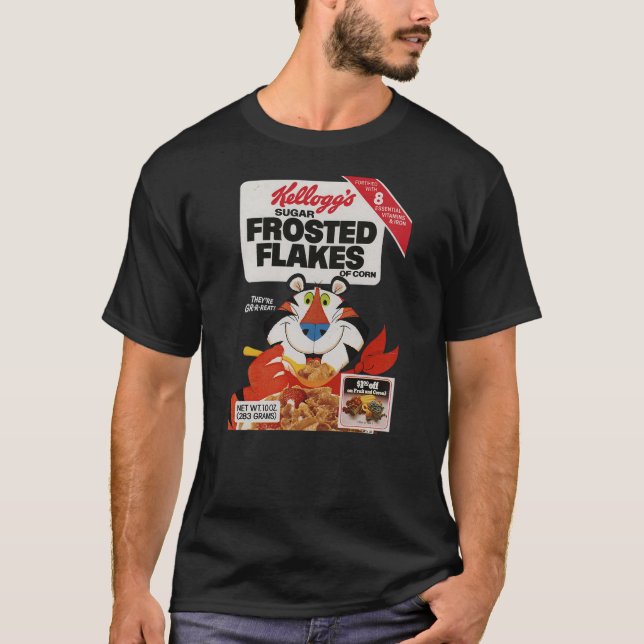 Kellogg's Frosted Flakes 1980's Cereal Box Tony th T Shirt (Framsida)