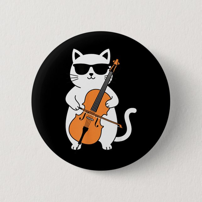 Kellokatt spelar cello rolig musiker kattmusik knapp (Framsida)