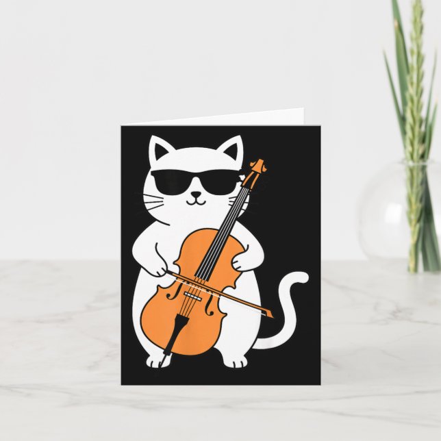 Kellokatt spelar cello rolig musiker kattmusik kort (Framsida)