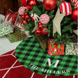 Kelly Green Buffalo-rutig familjemonogram Julgransmatta Borstad Polyester