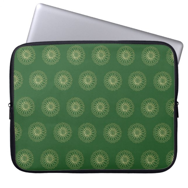 Kelly Green | Golden Zinnia Flower Medallions Laptop Fodral (Framsidan)