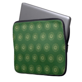 Kelly Green | Golden Zinnia Flower Medallions Laptop Fodral